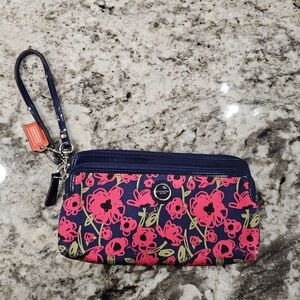 Coach Navy and Pink Floral Wristlet